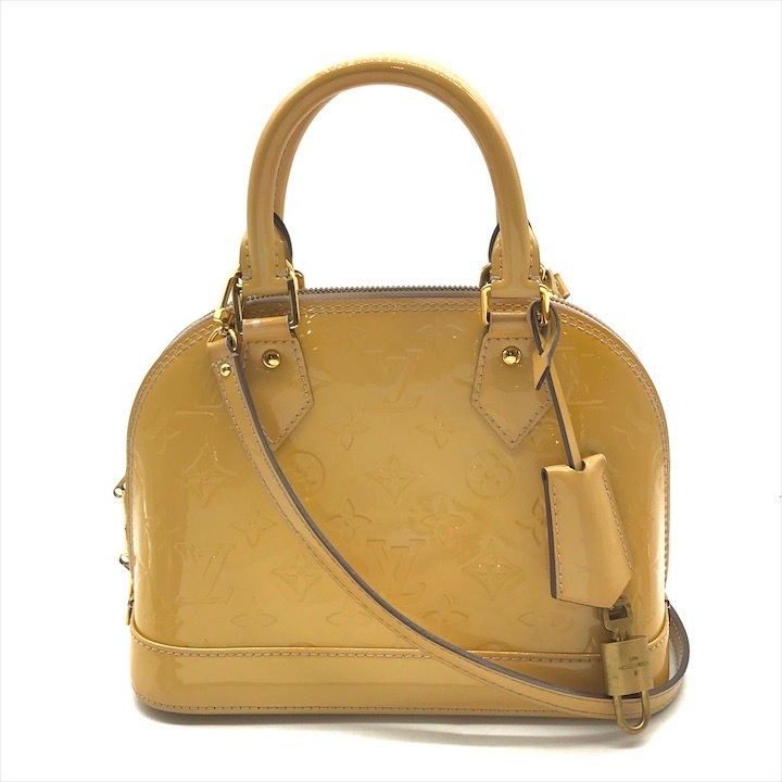 Louis Vuitton Vernis Alma BB Enamel 2-Way Shoulder Hand Bag Beige