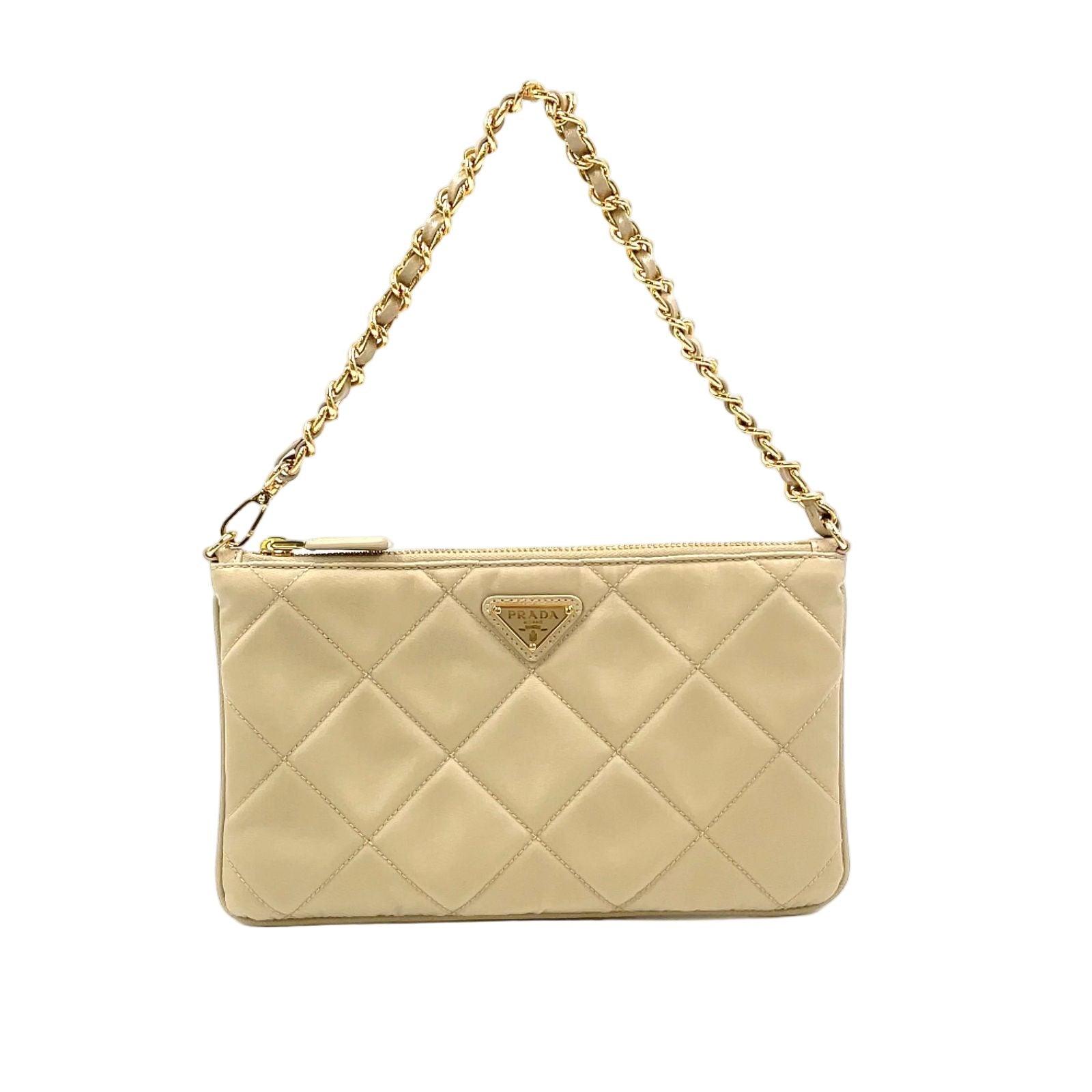 Prada Triangle Logo Nylon Beige Handbag Gold