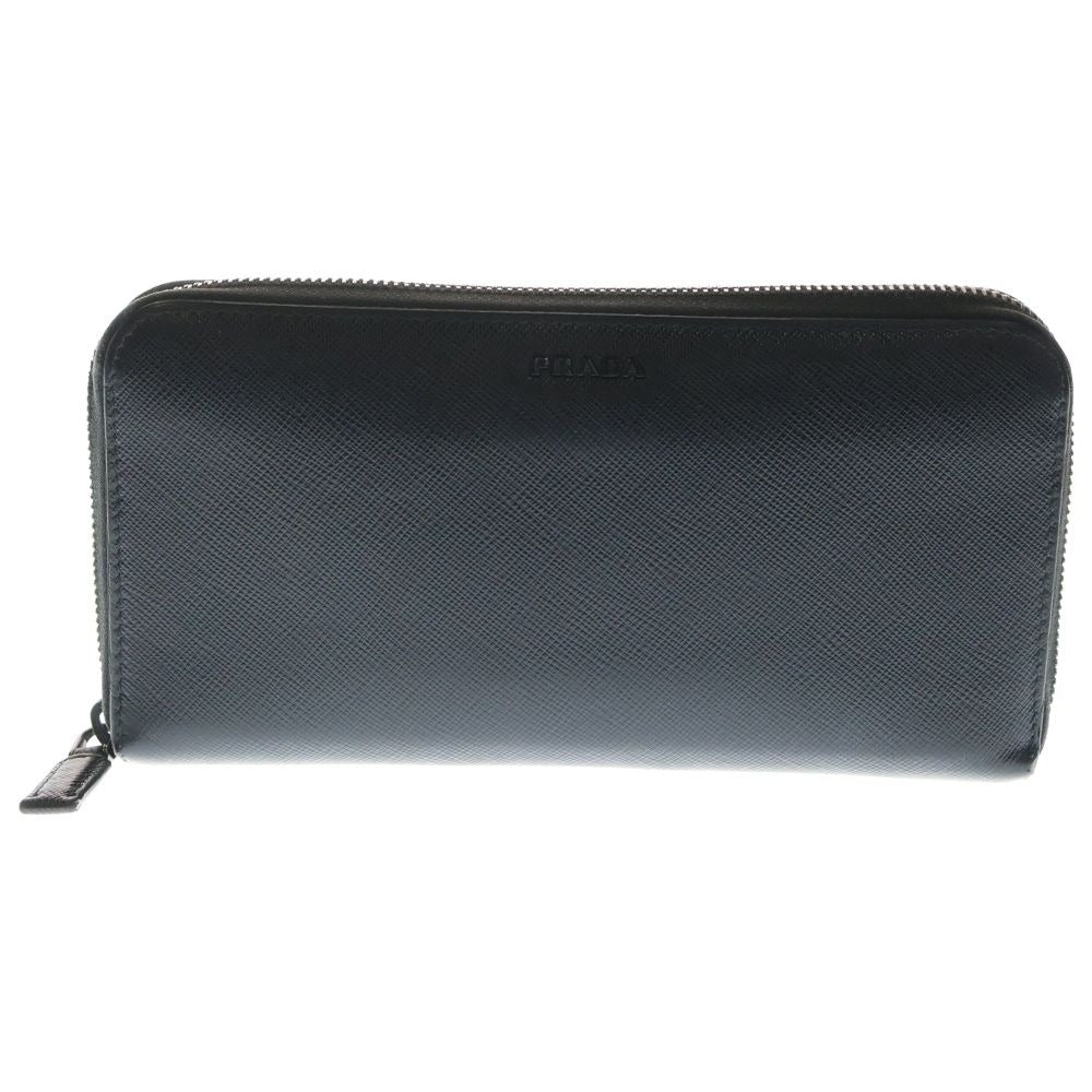 Prada Saffiano Zip Around Leather Long Wallet Black