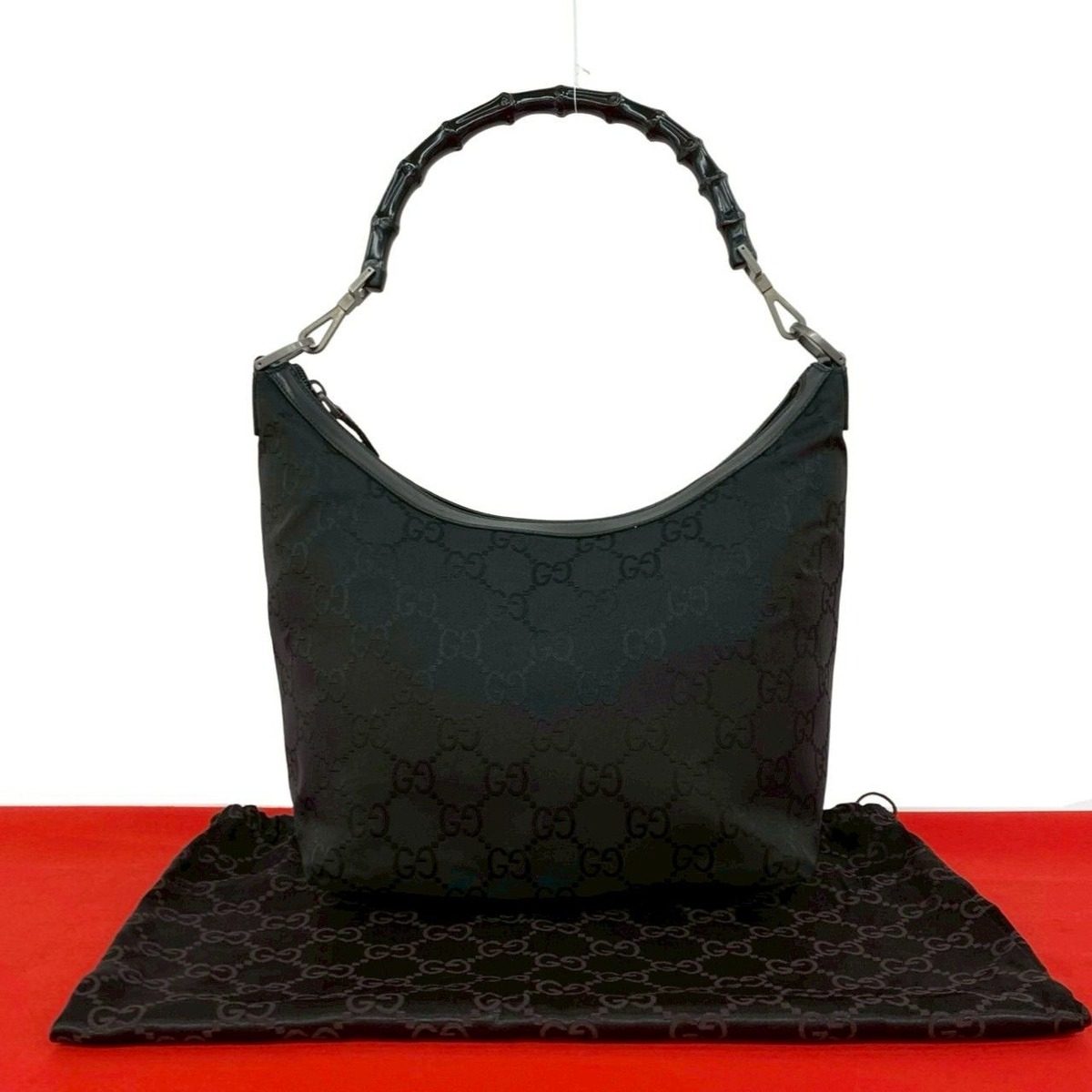 Gucci Bamboo GG Logo Nylon Leather Mini Tote Shoulder Bag Black
