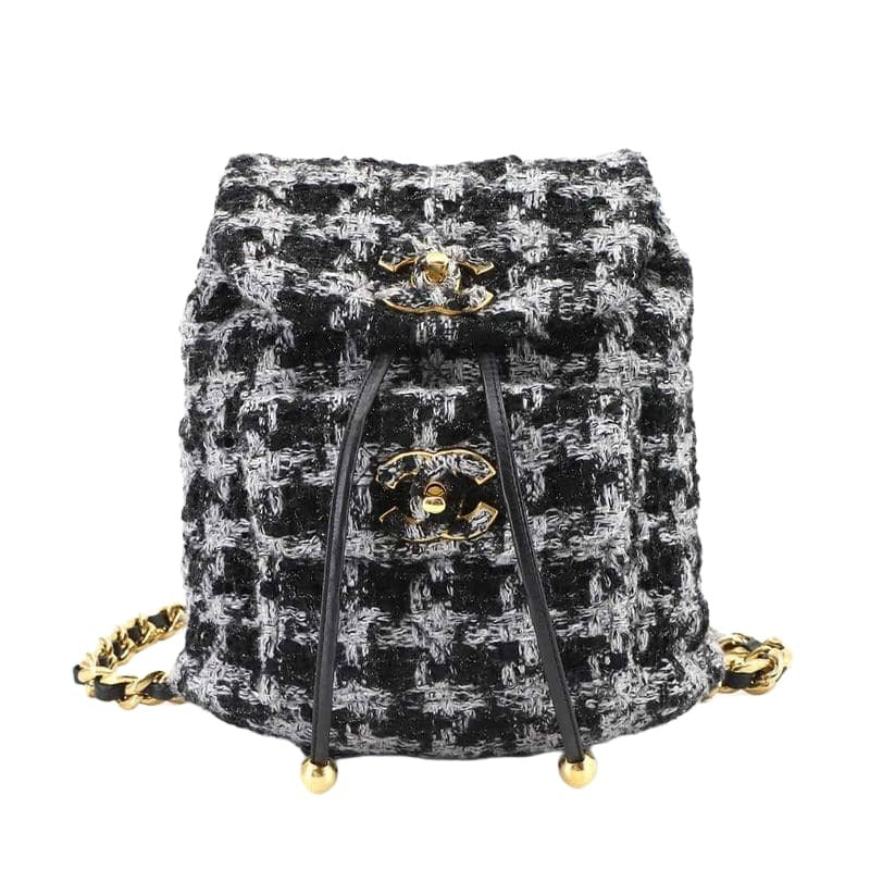Chanel Chain Backpack Rucksack Sac Tweed Leather Black Gray — view 2