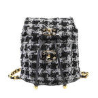 Chanel Chain Backpack Rucksack Sac Tweed Leather Black Gray