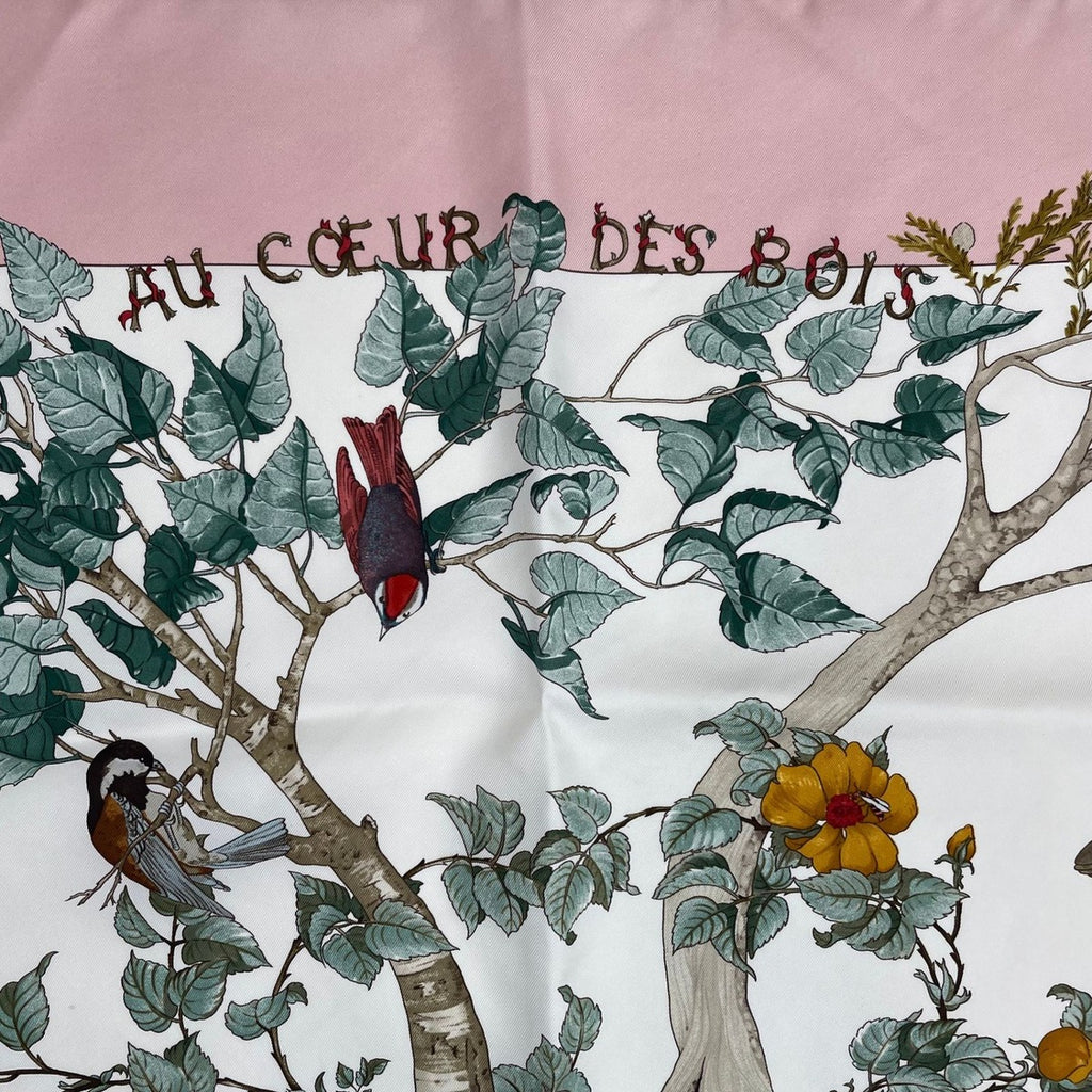 Hermes Carre 90 Scarf AU Coeur Des Bois in the Forest 100% Silk Pink Box — view 7