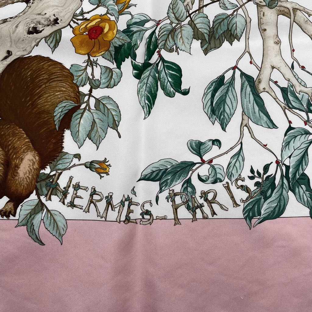 Hermes Carre 90 Scarf AU Coeur Des Bois in the Forest 100% Silk Pink Box — view 8