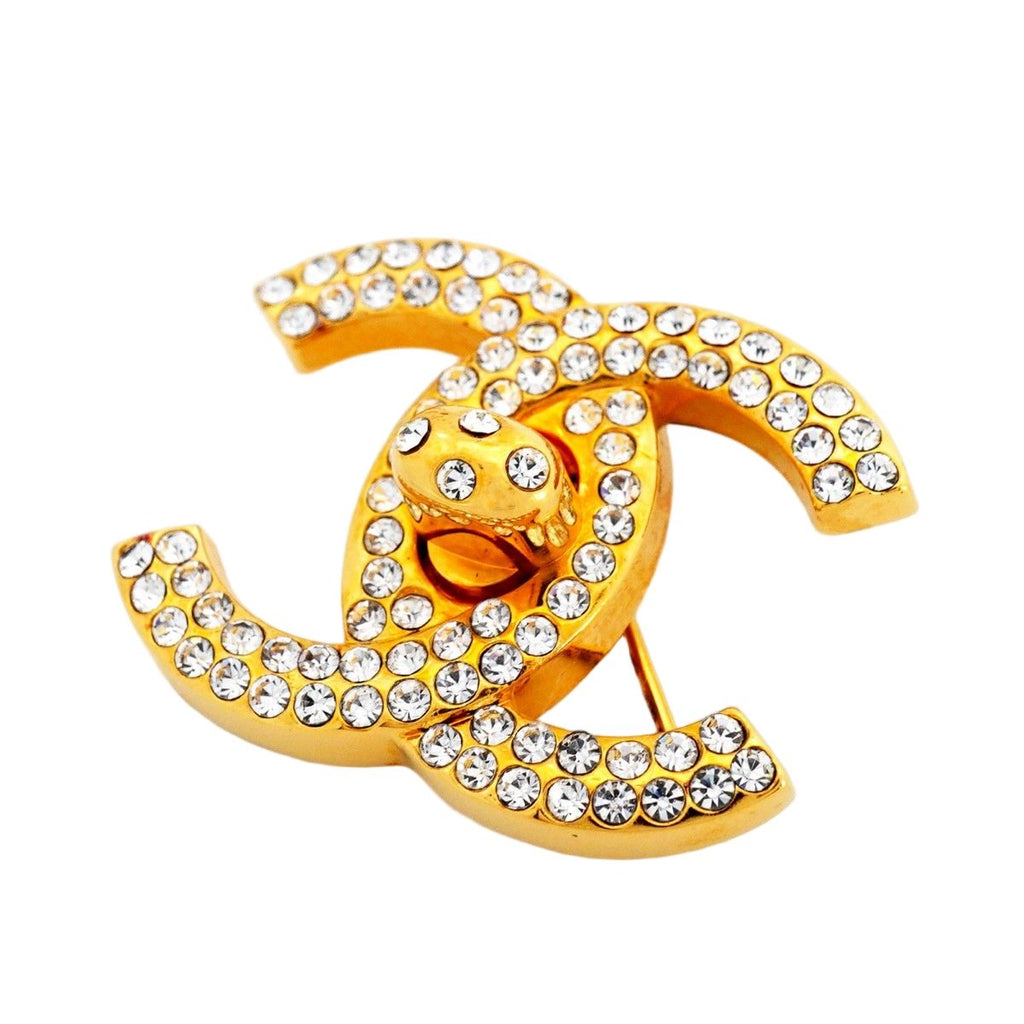 Chanel Brooch Vintage Turnlock Gold Plated Rhinestone — view 2