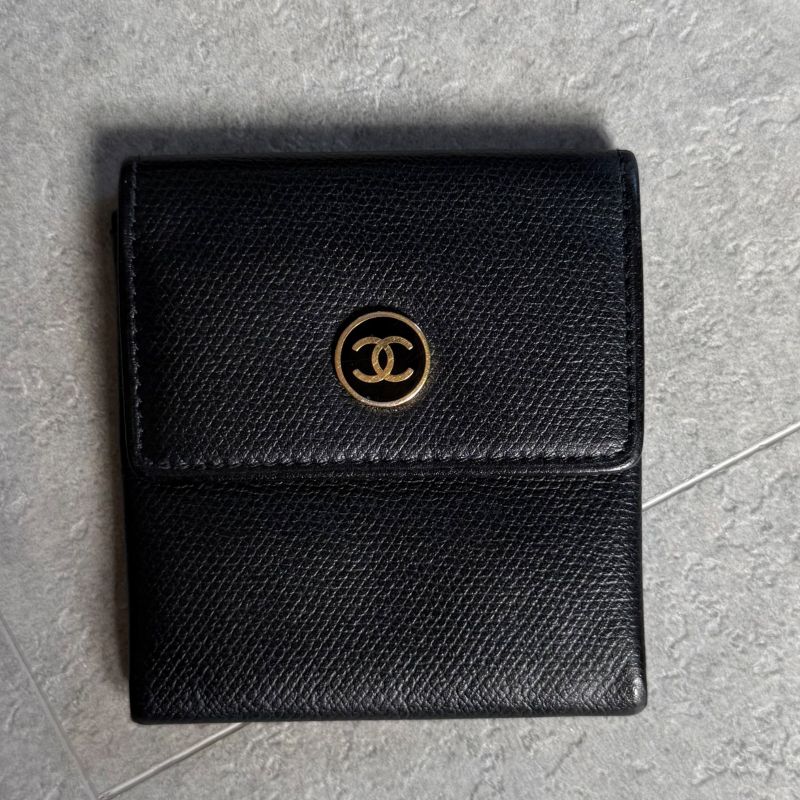 Chanel Coco Button Mark Leather Coin Case Black Gold Hardware Compact — view 4