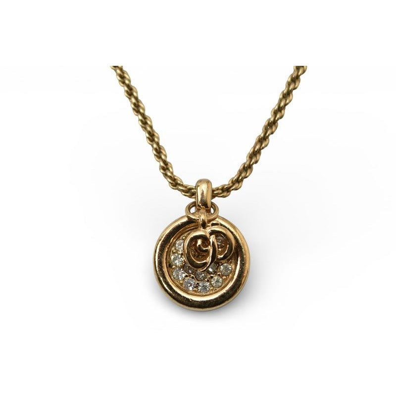 Christian Dior Necklace Vintage Logo Circle Rhinestone