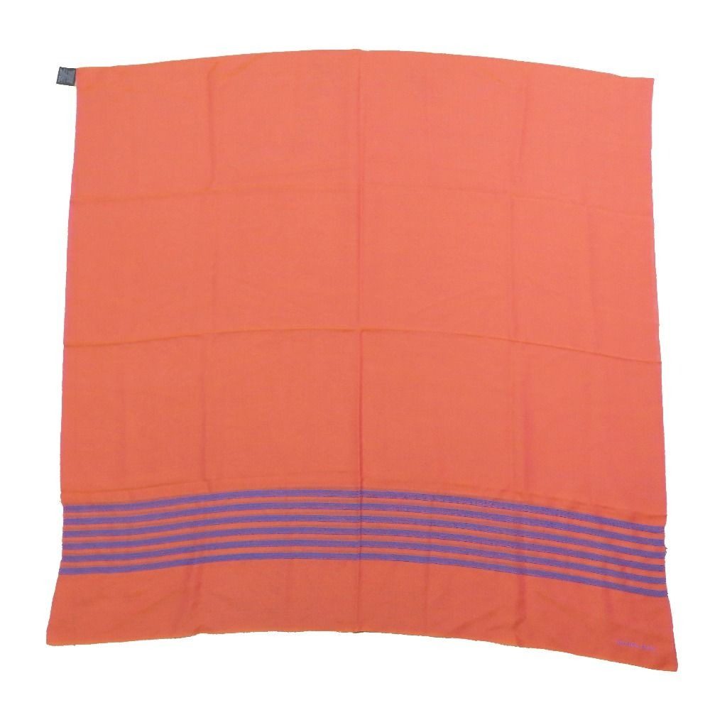Hermes Cashmere Silk Large Shawl Plume Stitching Scarf Orange Blue