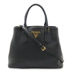 Prada Tote 2-Way Shoulder Bag Leather Black Gold Hardware 1 Ba239
