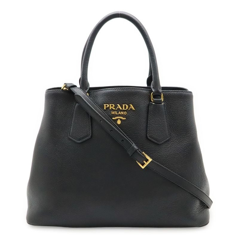 Prada Tote 2-Way Shoulder Bag Leather Black Gold Hardware 1 Ba239