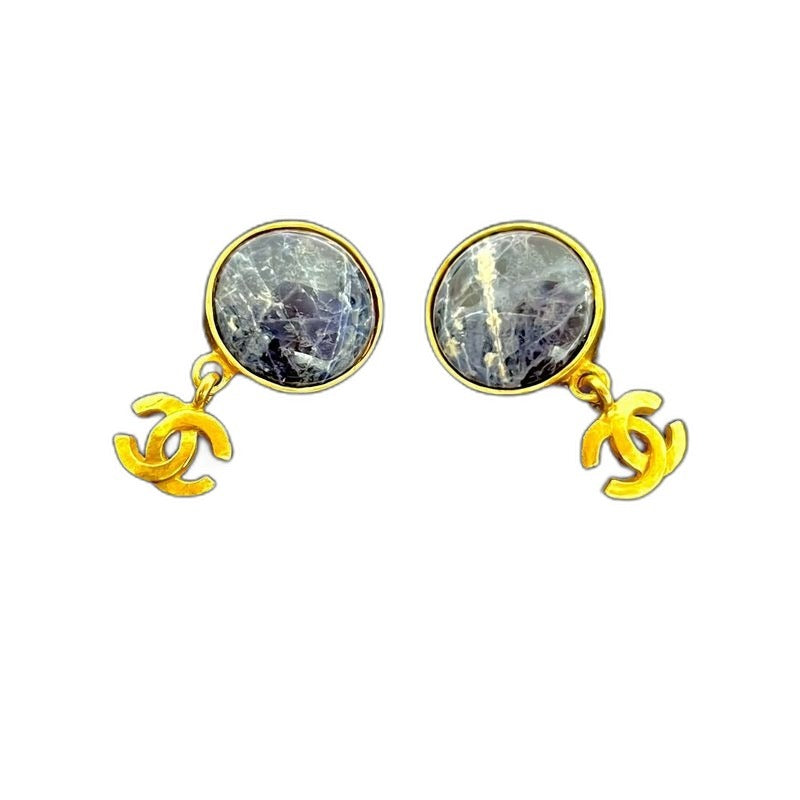 Chanel with Comment CC Logo Marblestone Earrings