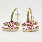 Chanel Coco Mark Gold Pink Earrings Rhinestone GP Accessories — view 3