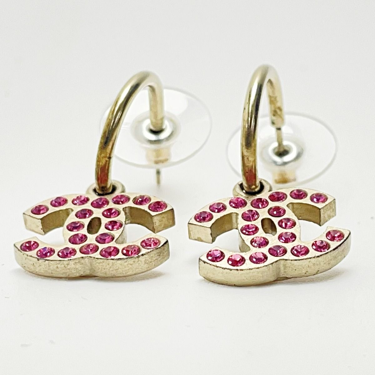 Chanel Coco Mark Gold Pink Earrings Rhinestone GP Accessories — view 3