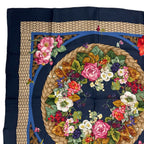 Gucci Scarf Silk Basket Pattern Flower Wreath Floral Rose Navy — view 2