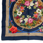 Gucci Scarf Silk Basket Pattern Flower Wreath Floral Rose Navy — view 4