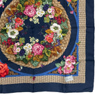 Gucci Scarf Silk Basket Pattern Flower Wreath Floral Rose Navy — view 5
