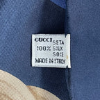 Gucci Scarf Silk Basket Pattern Flower Wreath Floral Rose Navy — view 9