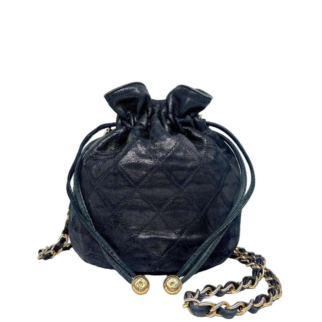 Chanel Drawstring Shoulder Bag Black Gold