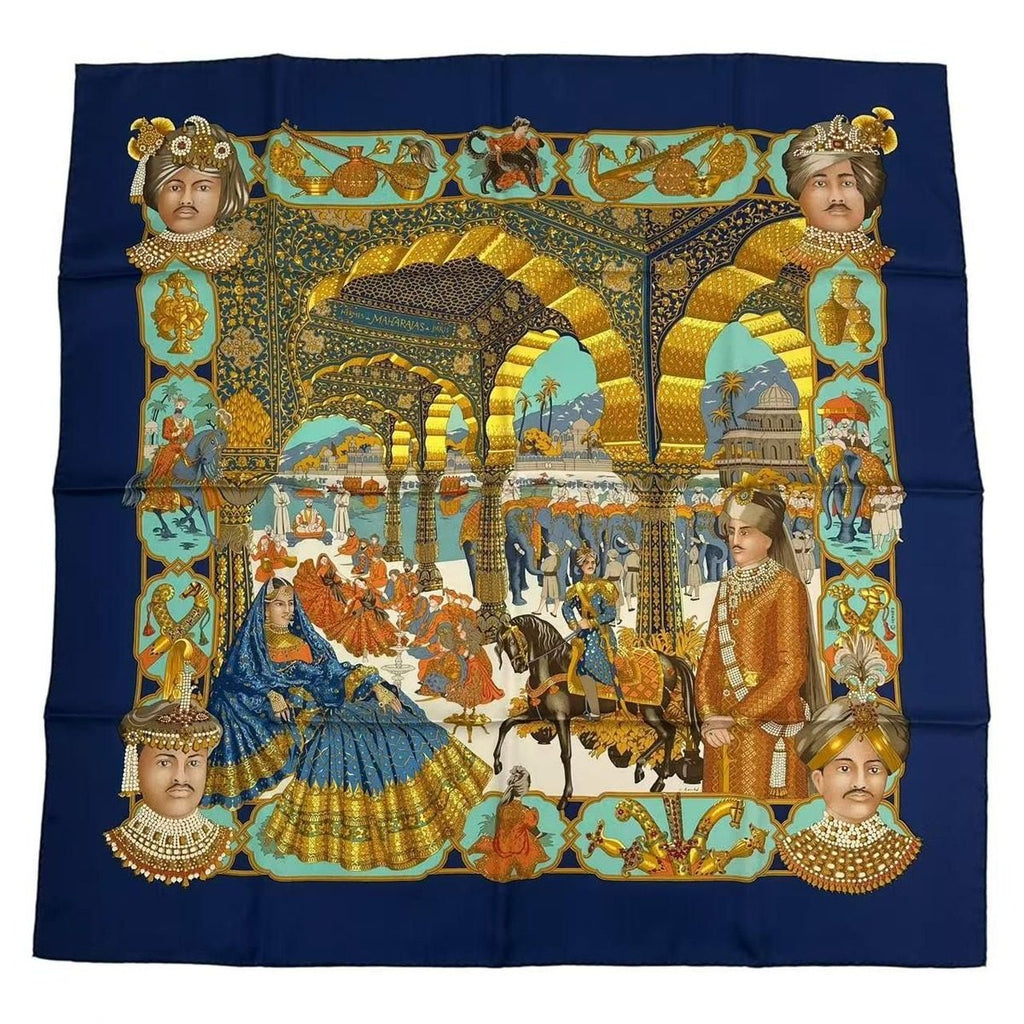 Hermes Carre 90 Silk Scarf Splendeur Des Maharajas Splendor Navy — view 2