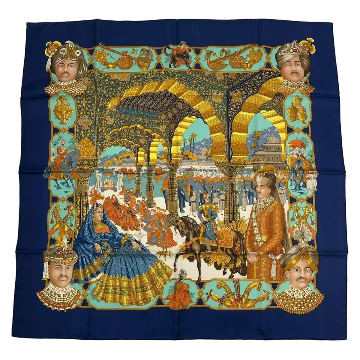 Hermes Carre 90 Silk Scarf Splendeur Des Maharajas Splendor Navy — view 2