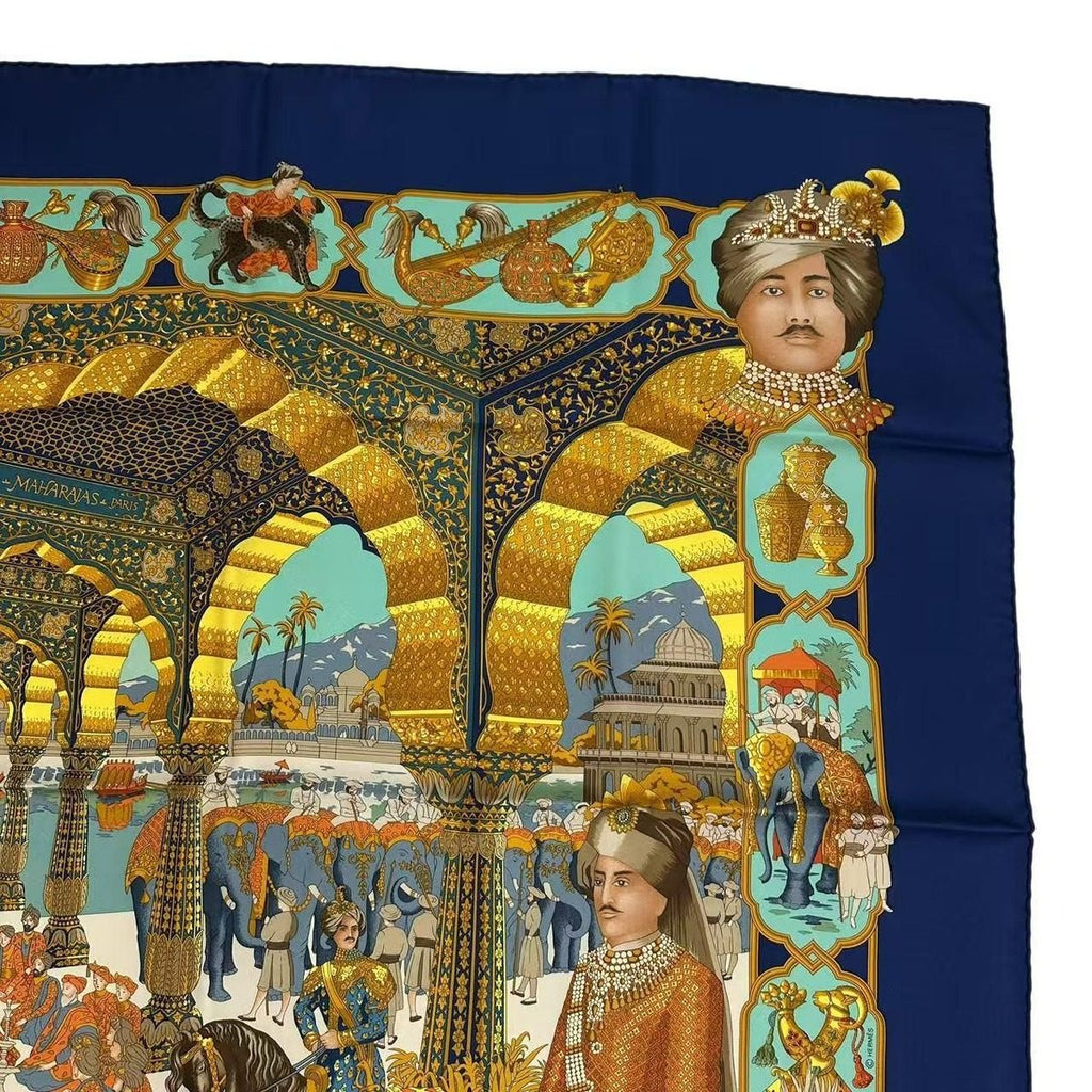 Hermes Carre 90 Silk Scarf Splendeur Des Maharajas Splendor Navy — view 4