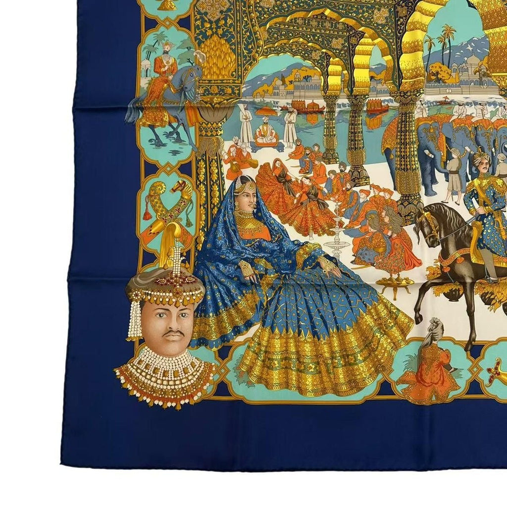Hermes Carre 90 Silk Scarf Splendeur Des Maharajas Splendor Navy — view 5