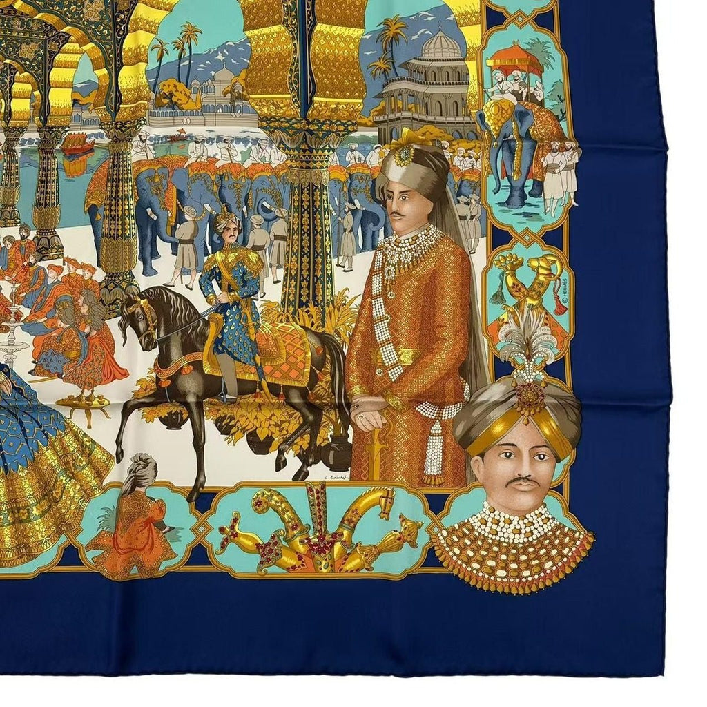 Hermes Carre 90 Silk Scarf Splendeur Des Maharajas Splendor Navy — view 6