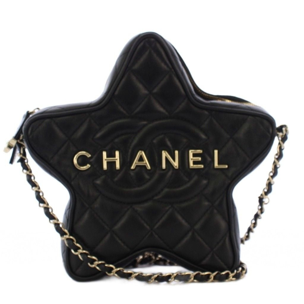 Chanel Cruise Collection Star Quilted Chain Shoulder Bag CC Logo Black KH