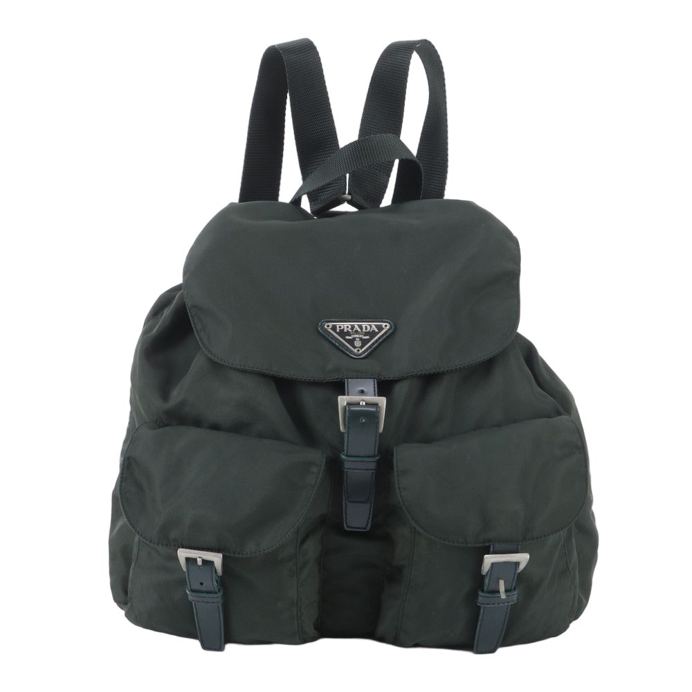 Prada Tessuto Nylon Triangle Logo Leather Backpack