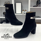 Hermes Saint Germain Kelly Hardware Suede Short Boots Black