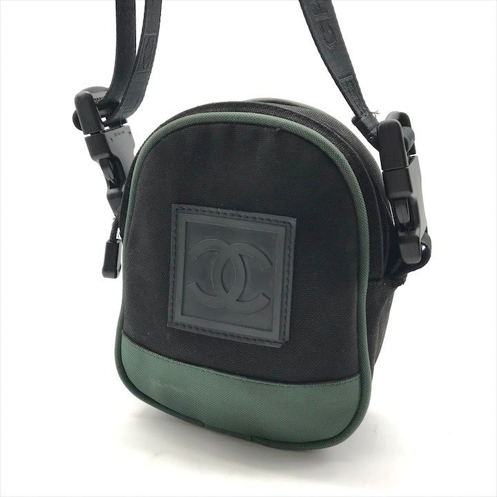 Chanel CC Logo Sports Line Shoulder Bag 2-Way Nylon Canvas Black Green — view 3
