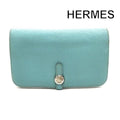 Hermes Dogon GM Duo Wallet Bifold Leather Silver Turquoise Blue
