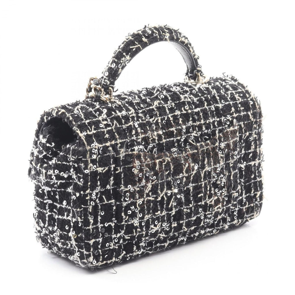 Chanel Shoulder Bag Quilted Top Handle Mini Flap Black White Fabric — view 2