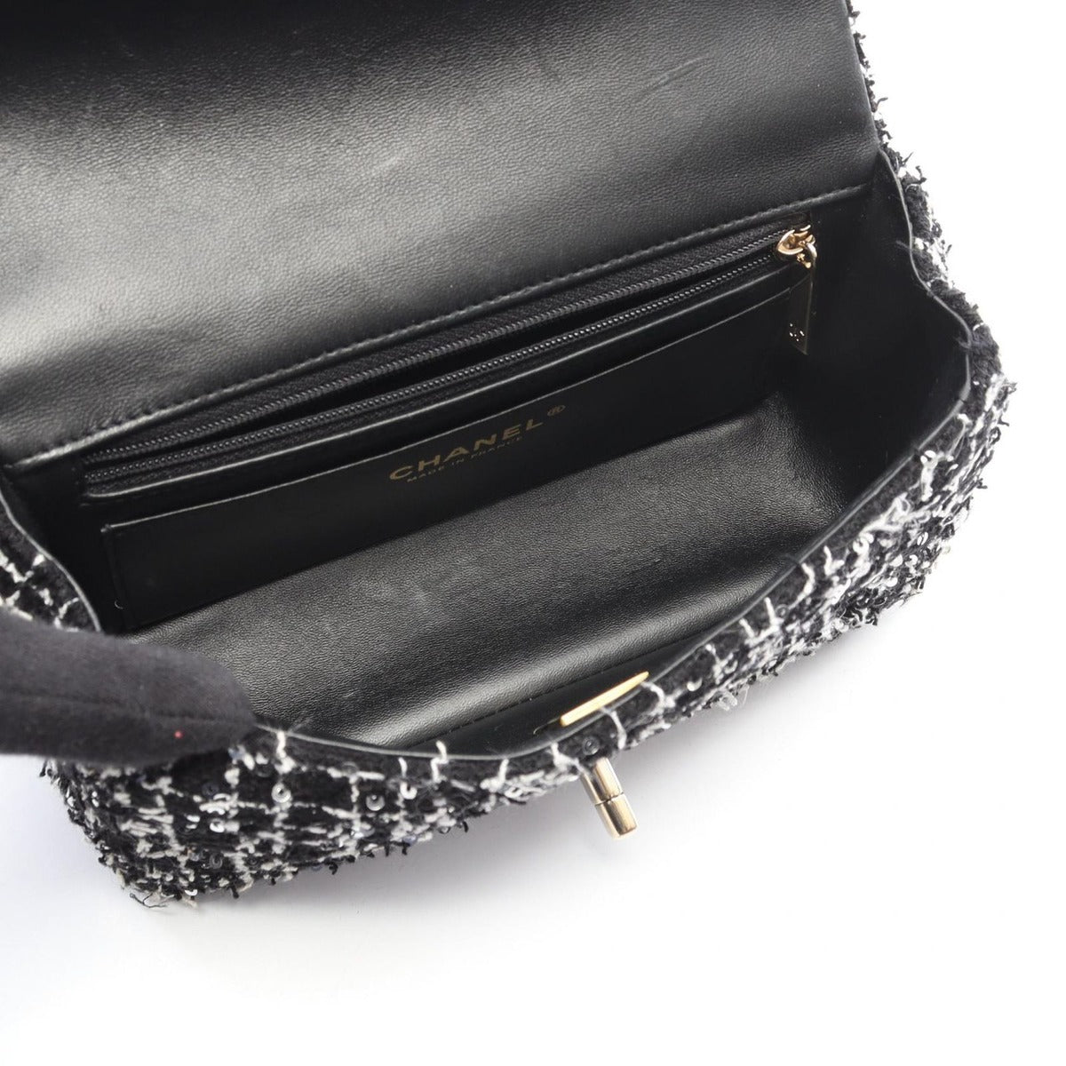 Chanel Shoulder Bag Quilted Top Handle Mini Flap Black White Fabric — view 3