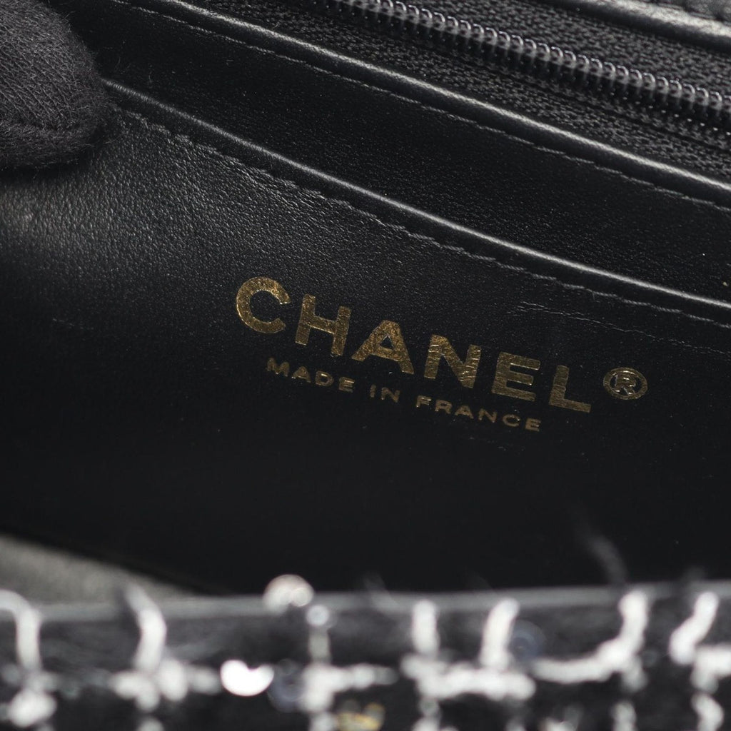 Chanel Shoulder Bag Quilted Top Handle Mini Flap Black White Fabric — view 4