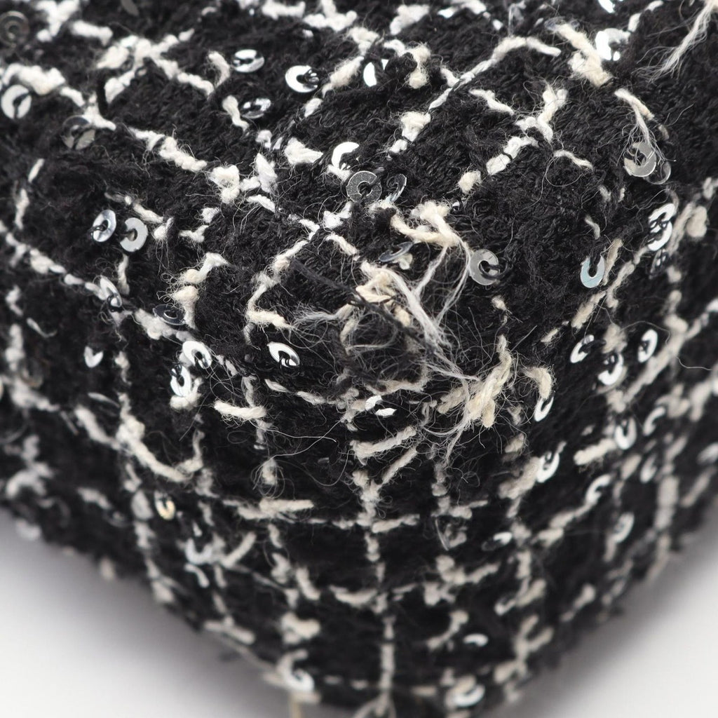 Chanel Shoulder Bag Quilted Top Handle Mini Flap Black White Fabric — view 7