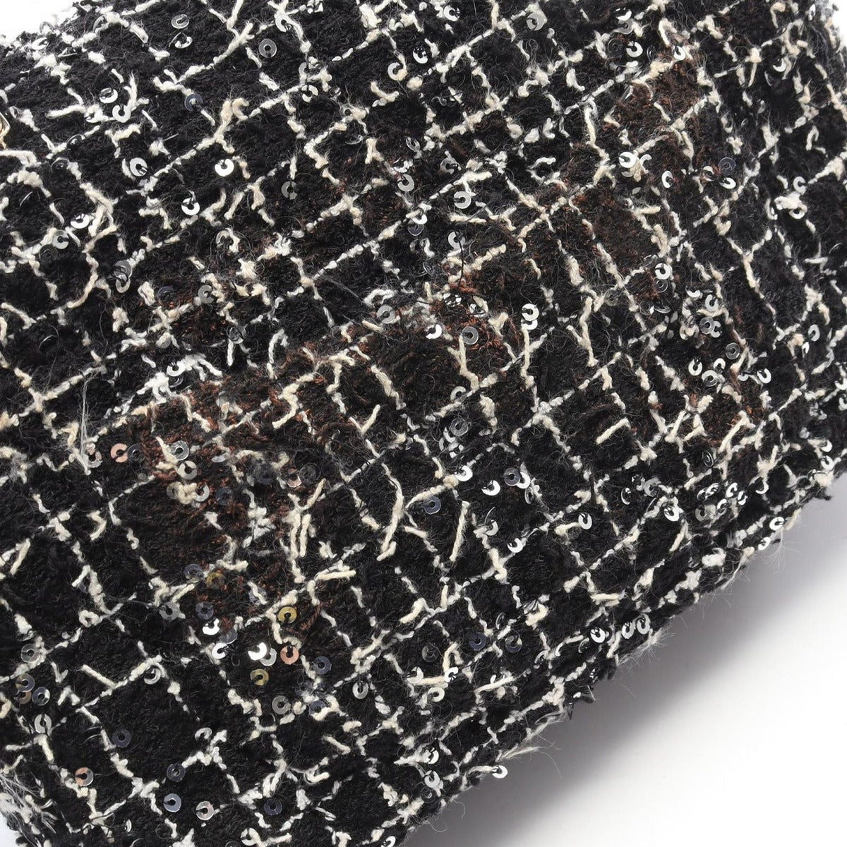 Chanel Shoulder Bag Quilted Top Handle Mini Flap Black White Fabric — view 8