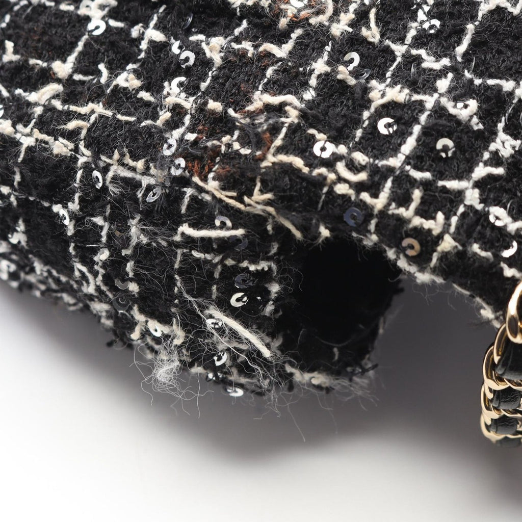 Chanel Shoulder Bag Quilted Top Handle Mini Flap Black White Fabric — view 9