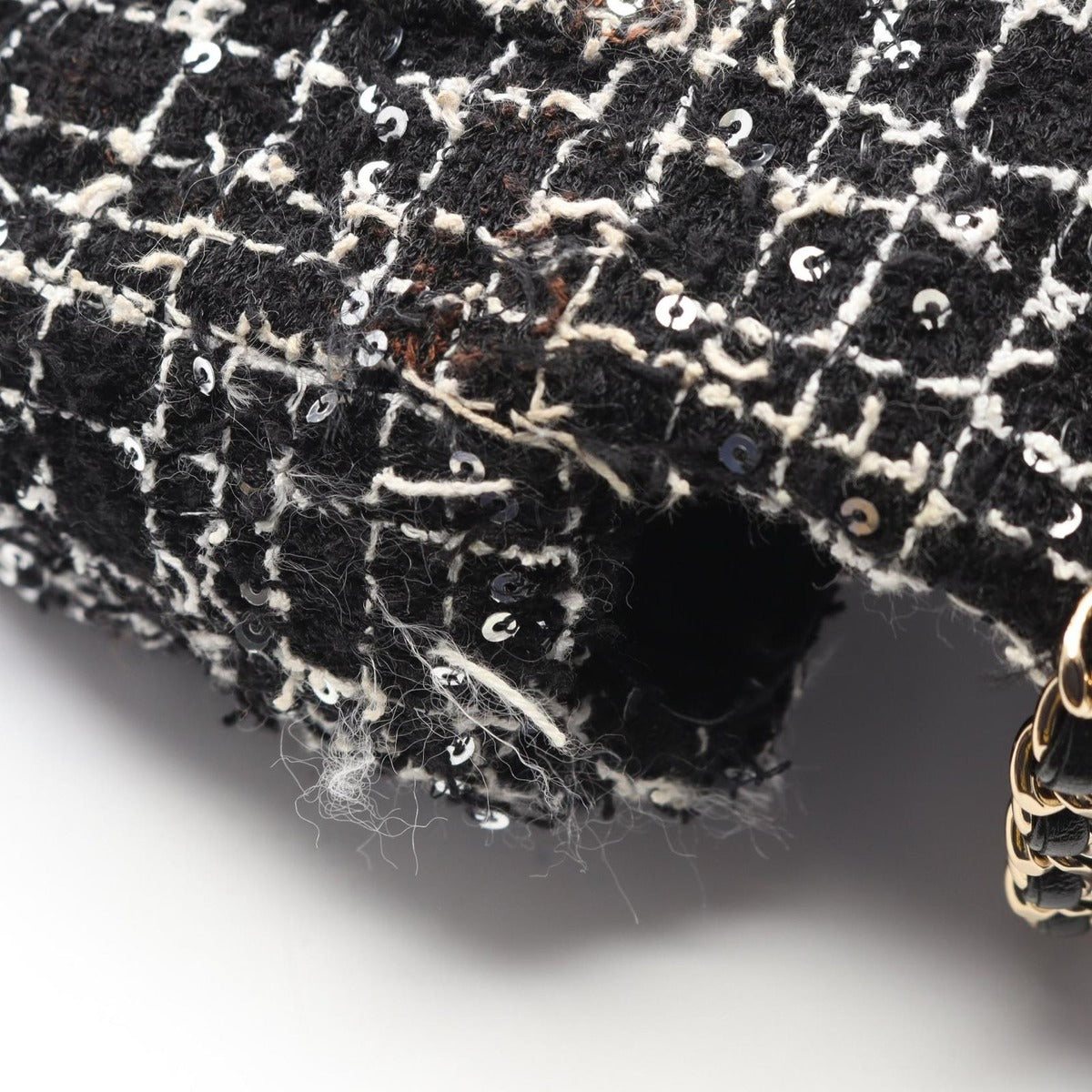 Chanel Shoulder Bag Quilted Top Handle Mini Flap Black White Fabric — view 9