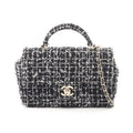 Chanel Shoulder Bag Quilted Top Handle Mini Flap Black White Fabric
