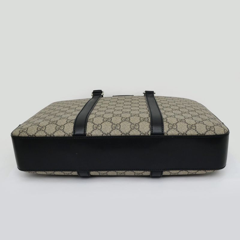 Gucci GG Supreme 2way Briefcase Bag Beige Black Leather — view 5