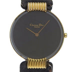 Dior Bakira 47. Gold Plated Leather Quartz Analog Display Black Dial Watch