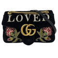 Gucci Shoulder Bag Leather Velour GG Marmont Black Chain