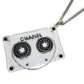 Chanel Cassette Tape Rhinestone Necklace Plastic Clear 1434