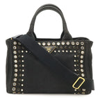 Prada Canapa 2-Way Shoulder Bag Crossbody Bijoux Studded Canvas Nero Black