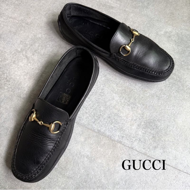 Gucci Horsebit Loafer Driving Shoes Black Gold 41 1 2 M Leather