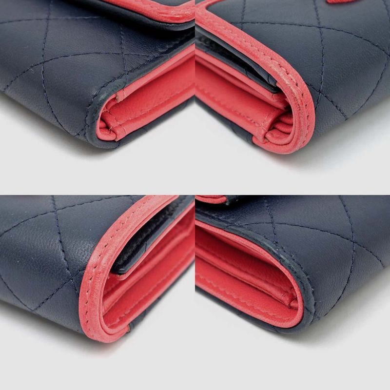 Chanel Trifold Wallet Quilted Bicolor Navy Pink Lambskin — view 5