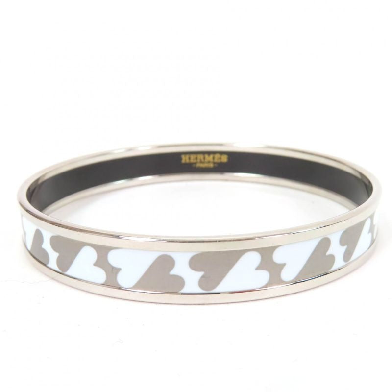 Hermes Emile PM Enamel Bracelet Carte A Jouet Bangle Silver White — view 2
