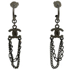 Chanel CC Logo Earrings Swing Metal Black Silver