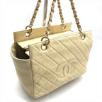 Chanel CC Logo Quilted Chain Tote Hand Ivory — view 3